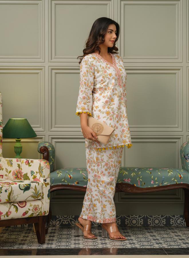 دي دبليو طقم منسق من تونيك وبنطال قطن مطبوع للنساء - Image 4